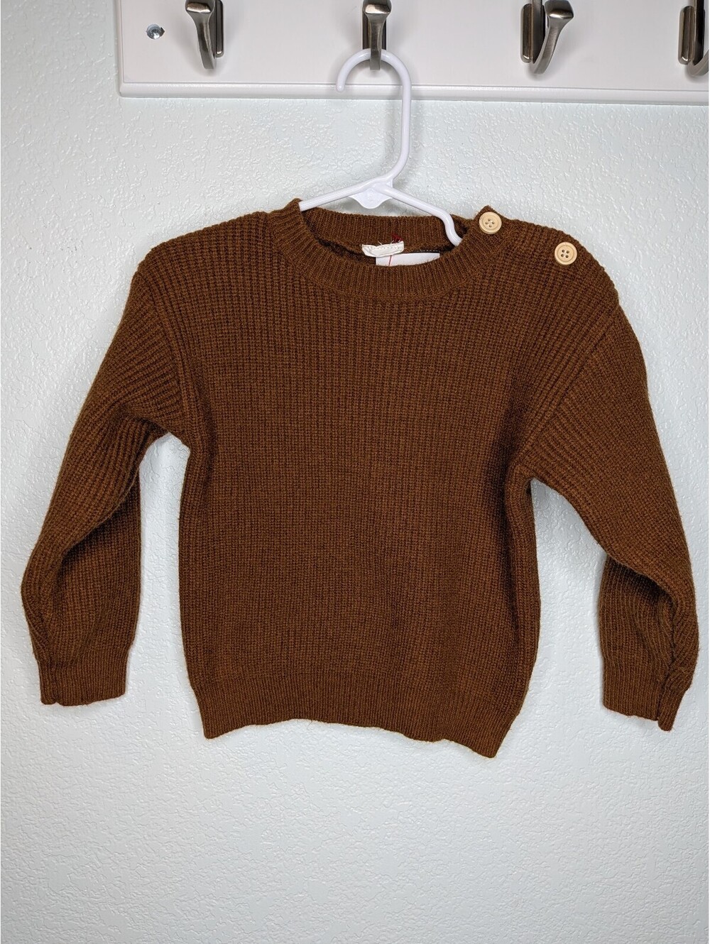 Brown ribbed button-shoulder knit pullover sweater size 2T